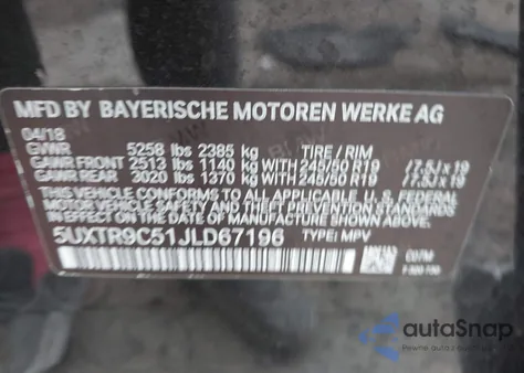 2018 BMW X3 xDrive30I z USA, uszkodzony, nr VIN 5UXTR9C51JLD67196